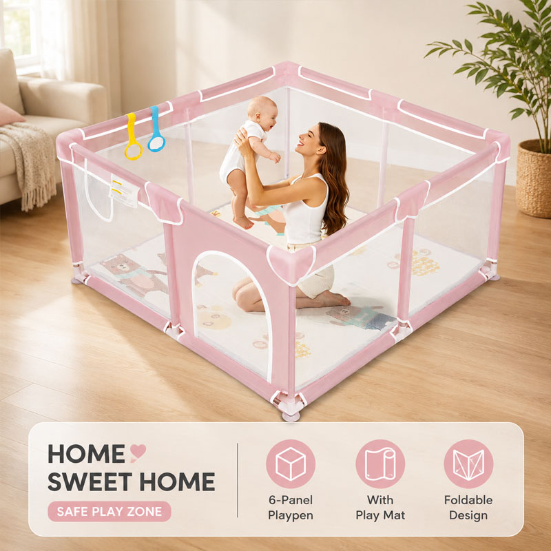 Kids Outdoor Yard - Baby Playpen with Mat Foldable Kids