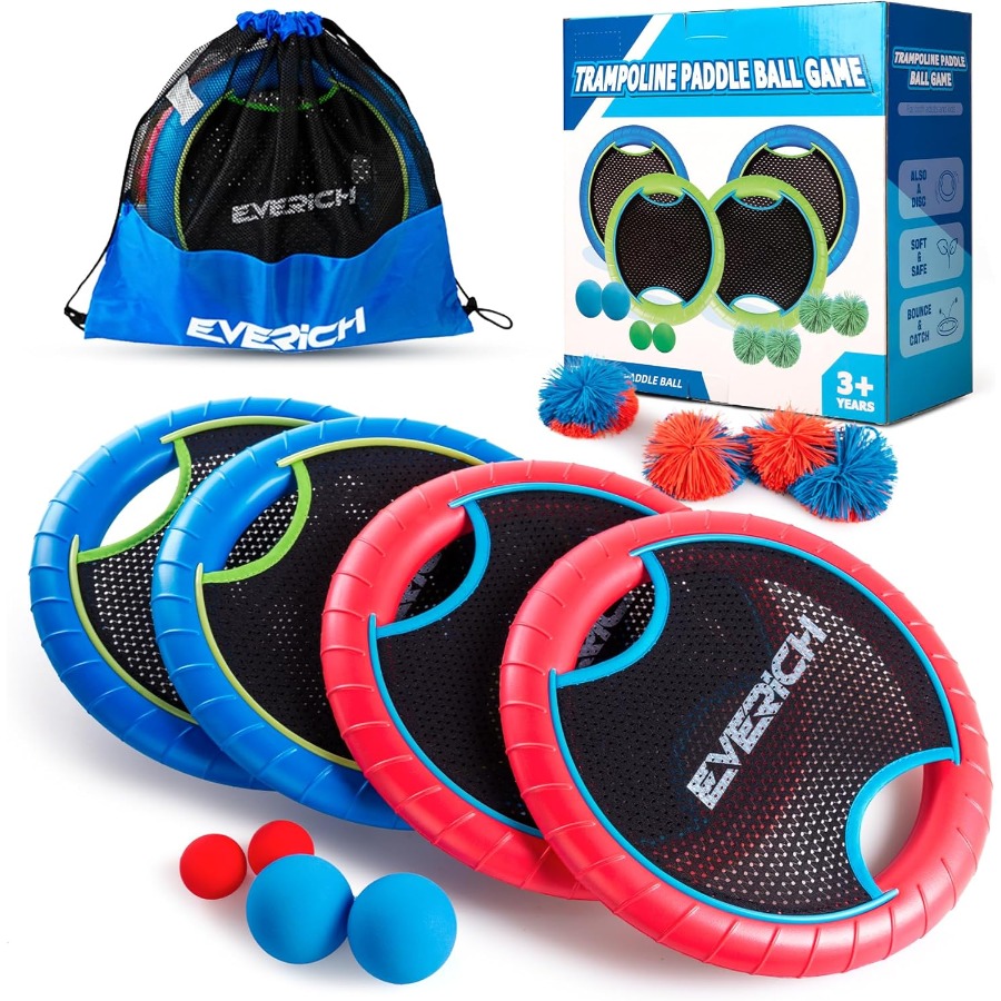 Kids Indoor Outdoor Trampoline - Trampoline Paddle Ball Set with 4
