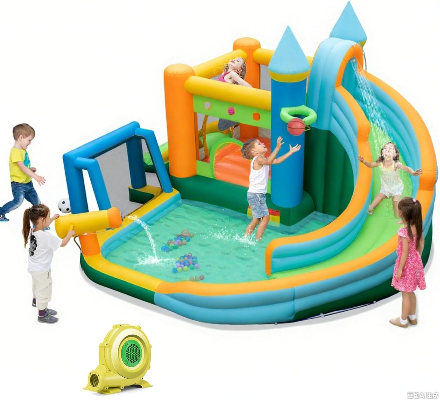 Kids Outdoor Bounce House - 9-in-1 Inflatable Water Slide Bounce House