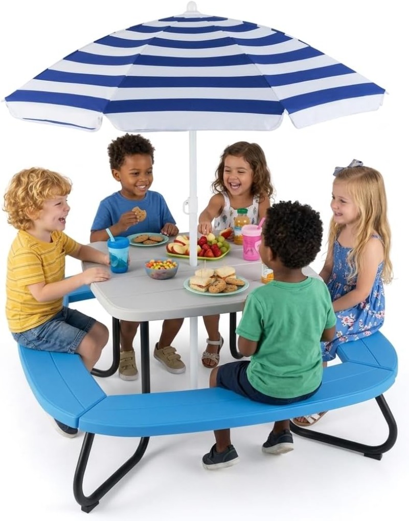 Kids Outdoor Table And Chairs With Umbrella - Costzon Kids Picnic Table, Kids Outdoor