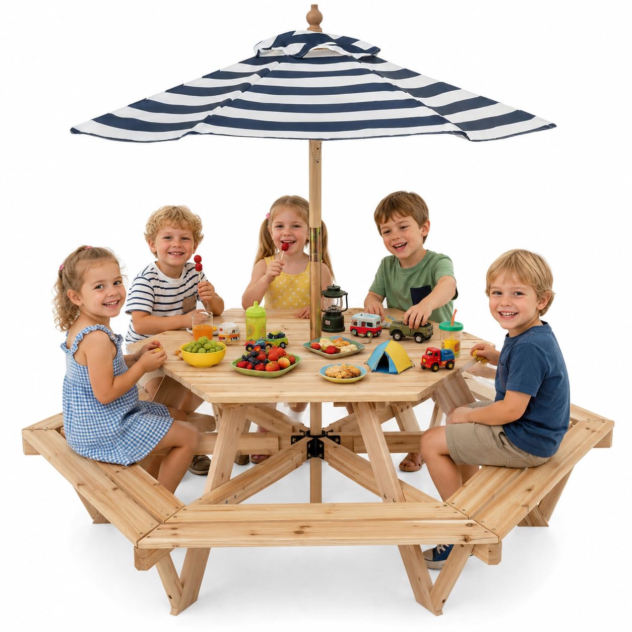 Kids Outdoor Wooden Table - Kids Picnic Table, Hexagonal Toddler Outdoor