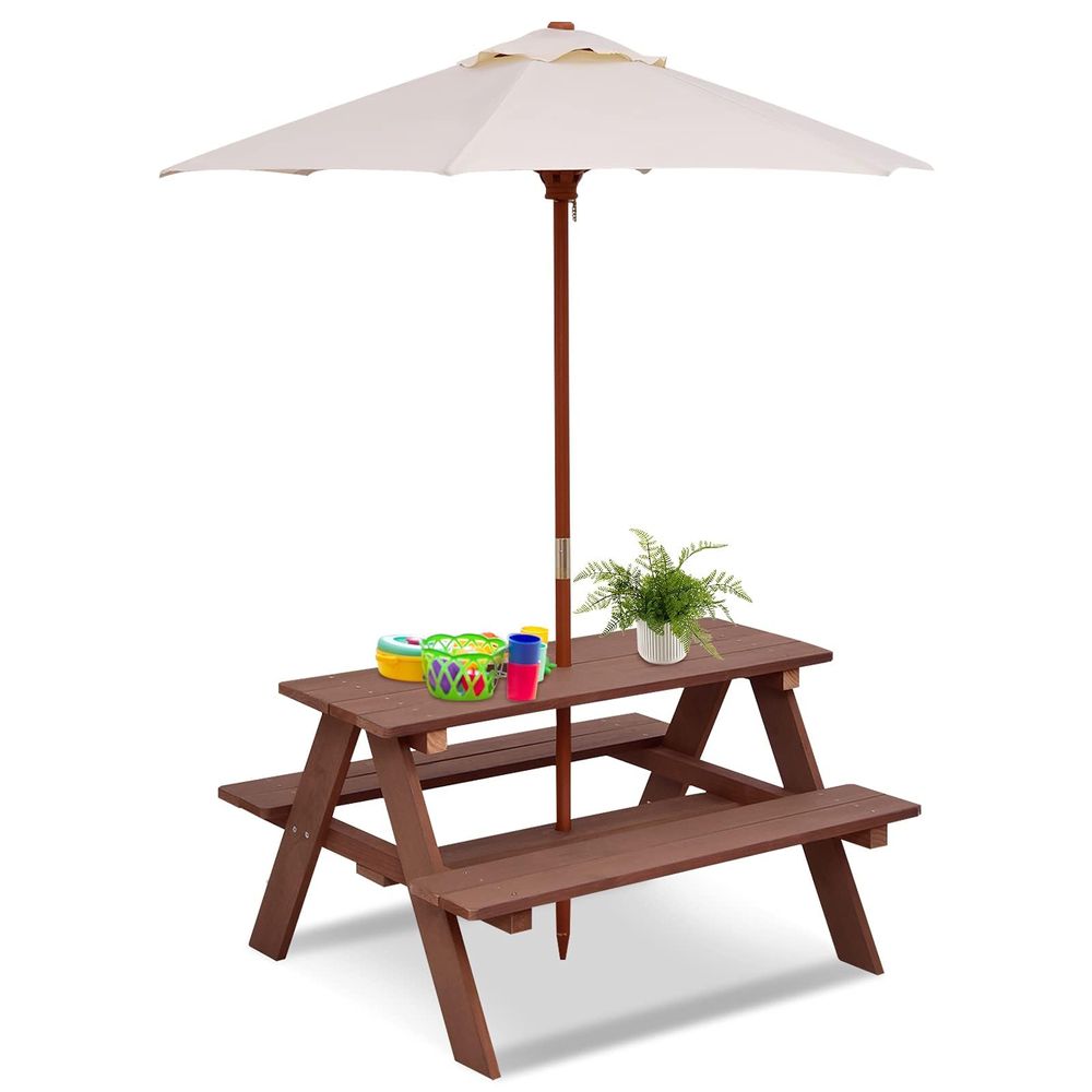 Kids Outdoor Bench With Umbrella - Kids Picnic Table, Outdoor Wooden Bench