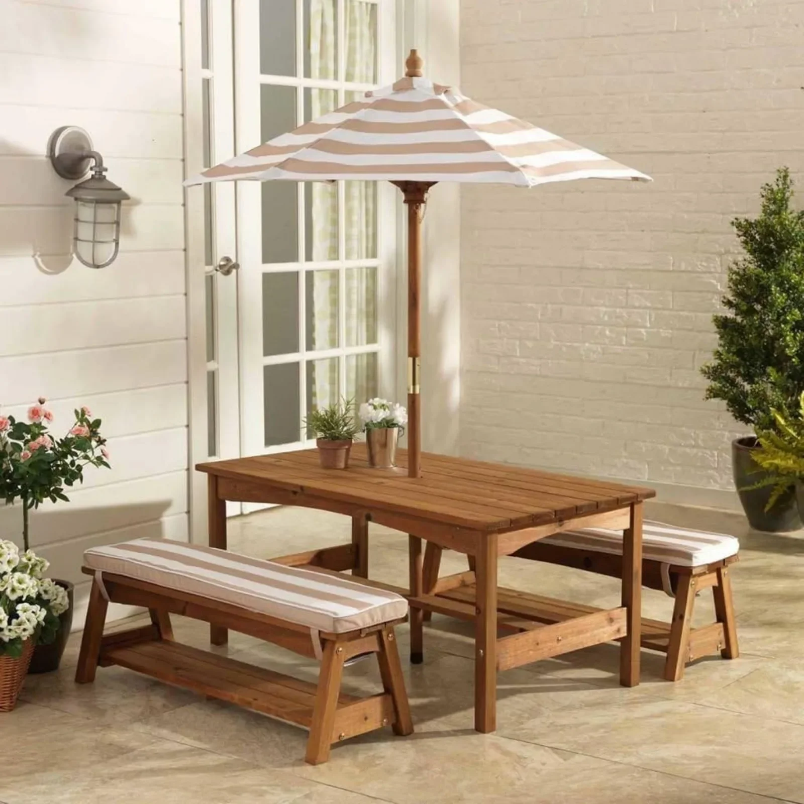 For Outdoor Wooden Table & Ben - Kids Outdoor Bench With Umbrella recension och pris