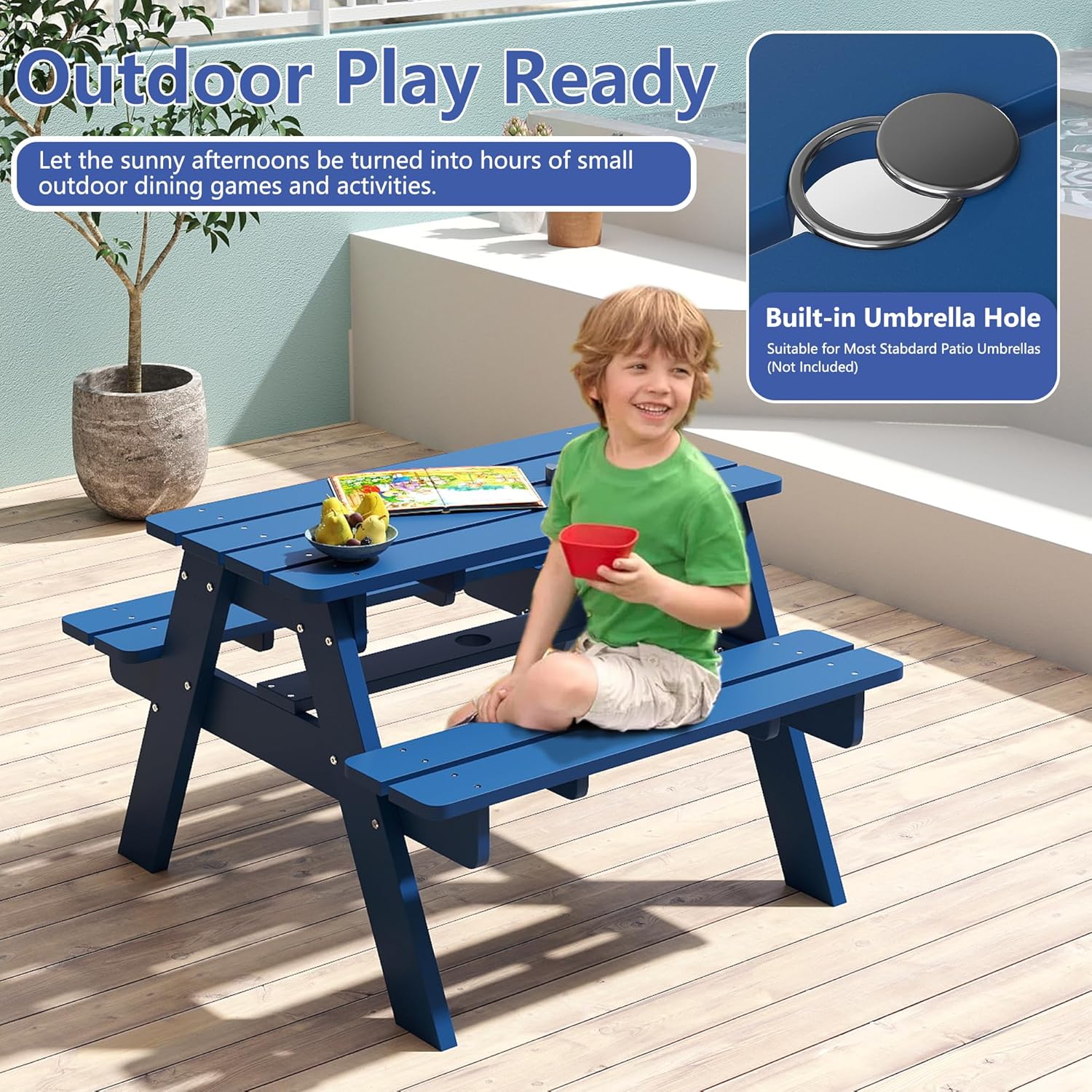 Kids Picnic Table, HDPE All We - Kids Outdoor Table And Chairs With Umbrella recension och pris