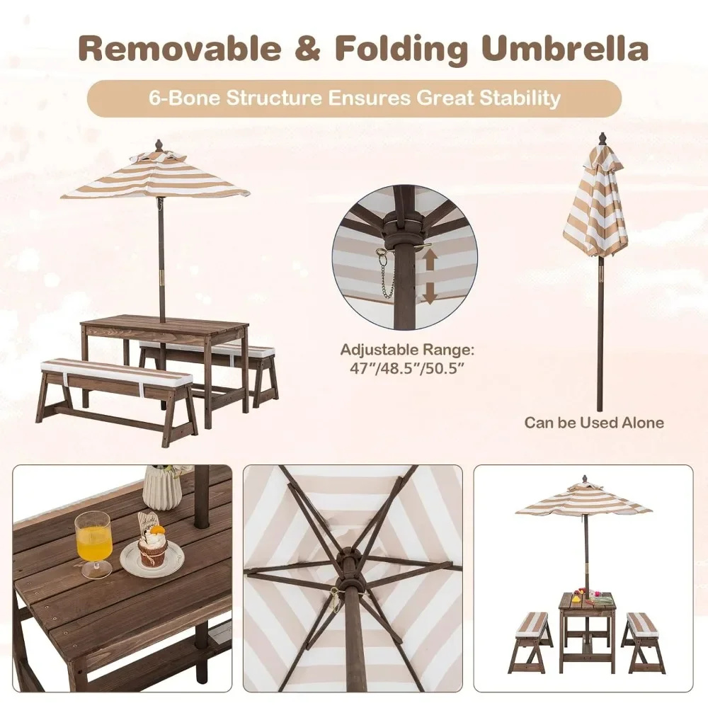 Kids Picnic Table, Outdoor Woo - Kids Outdoor Bench With Umbrella recension och pris
