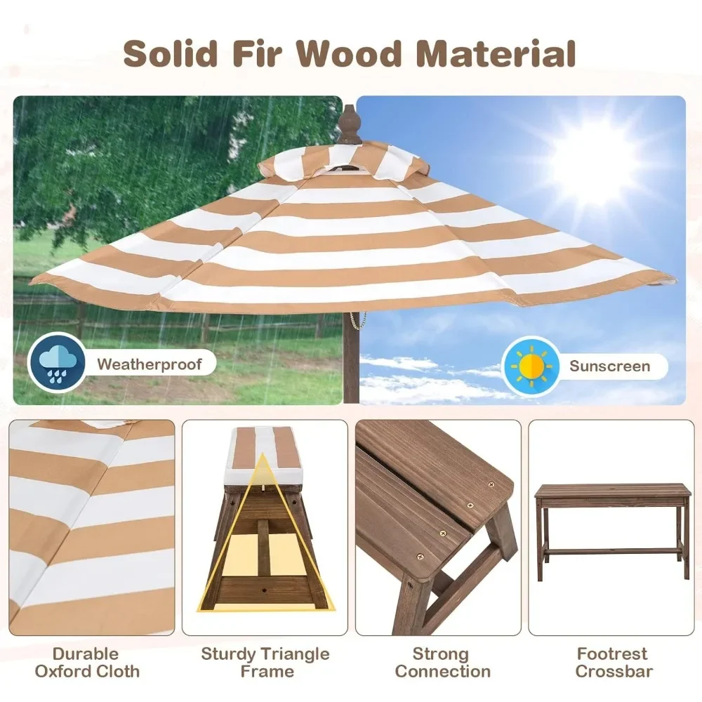 Kids Picnic Table, Outdoor Woo - Kids Outdoor Bench With Umbrella recension och pris