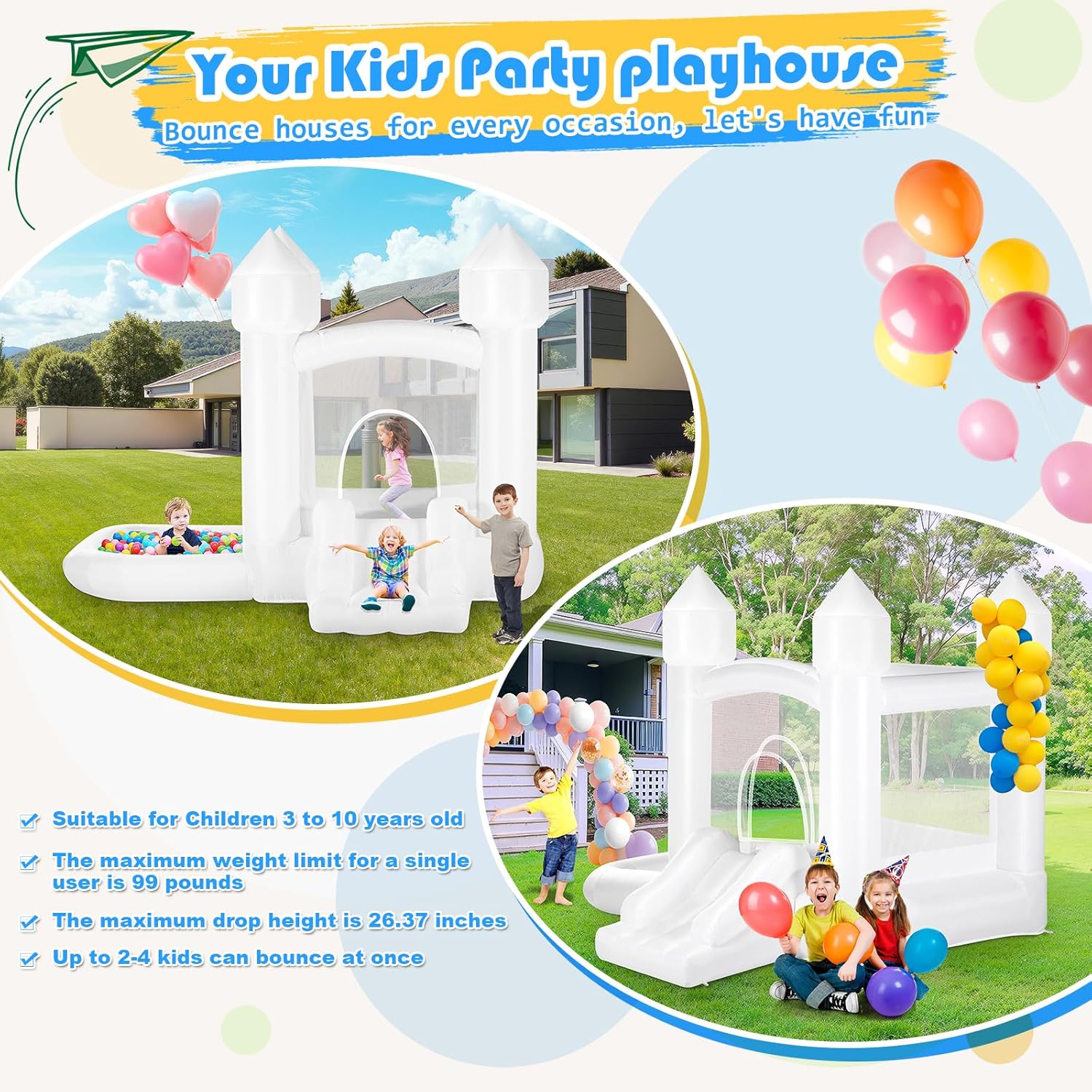 Kids White Bounce House with B - Kids Outdoor Bounce House recension och pris
