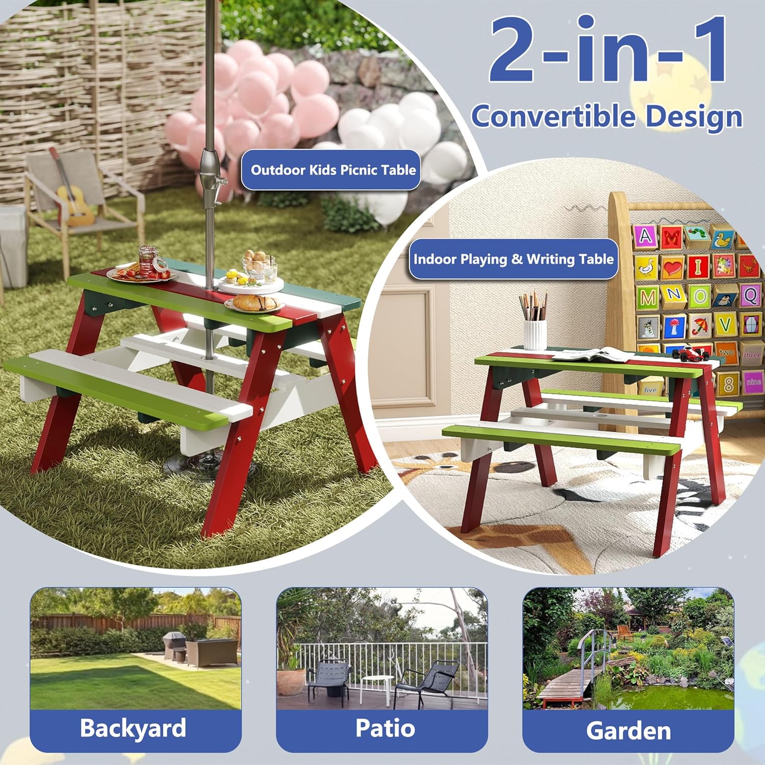 Kids Picnic Table, HDPE All We - Kids Outdoor Table And Chairs With Umbrella recension och pris