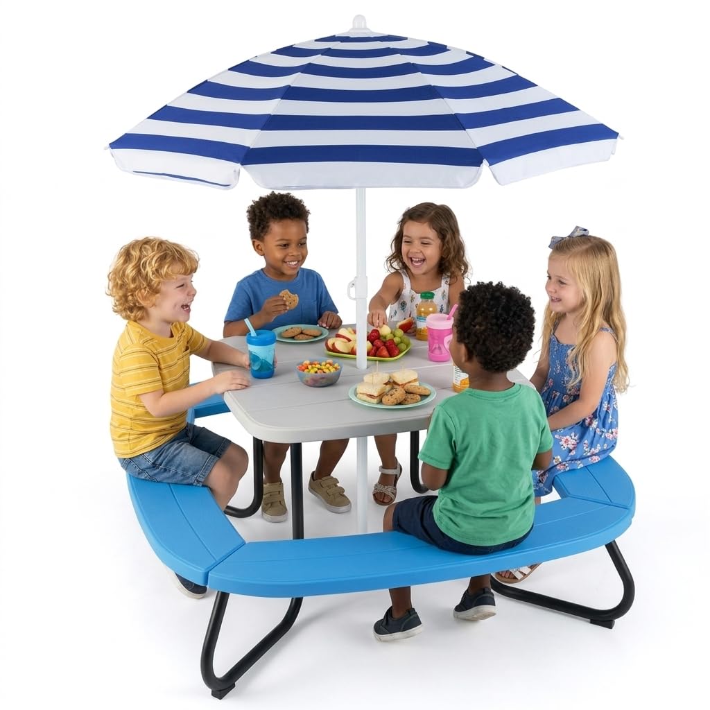 Kids Picnic Table, 8 Person Ki - Kids Outdoor Table And Chairs With Umbrella recension och pris