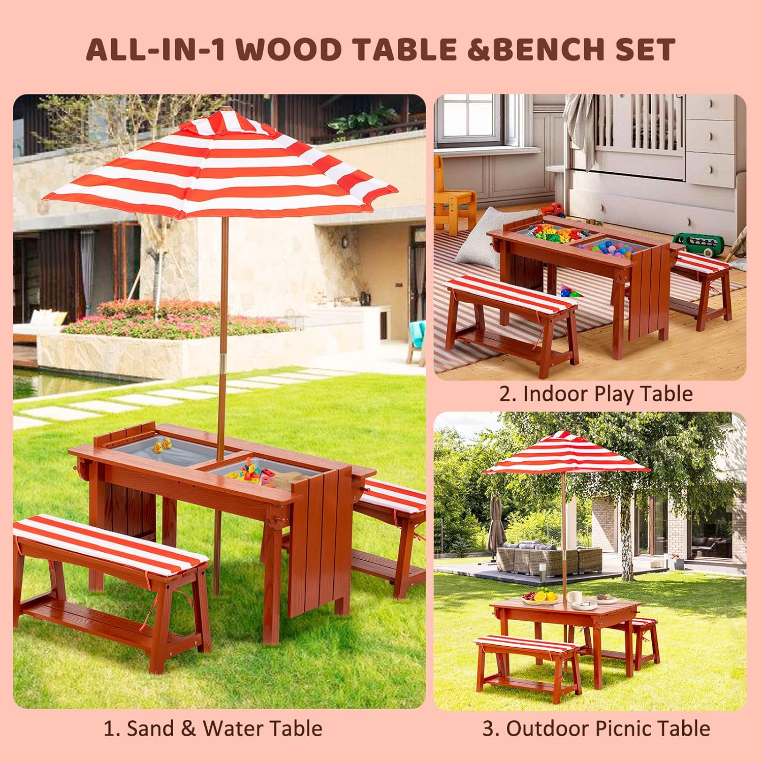 Kids Picnic Table with Umbrell - Kids Outdoor Bench With Umbrella recension och pris
