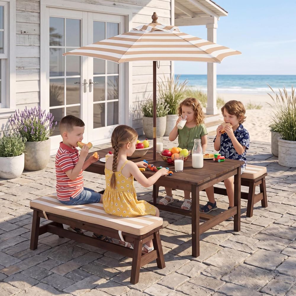 Kids Picnic Table, Large 42“x  - Kids Outdoor Bench With Umbrella recension och pris