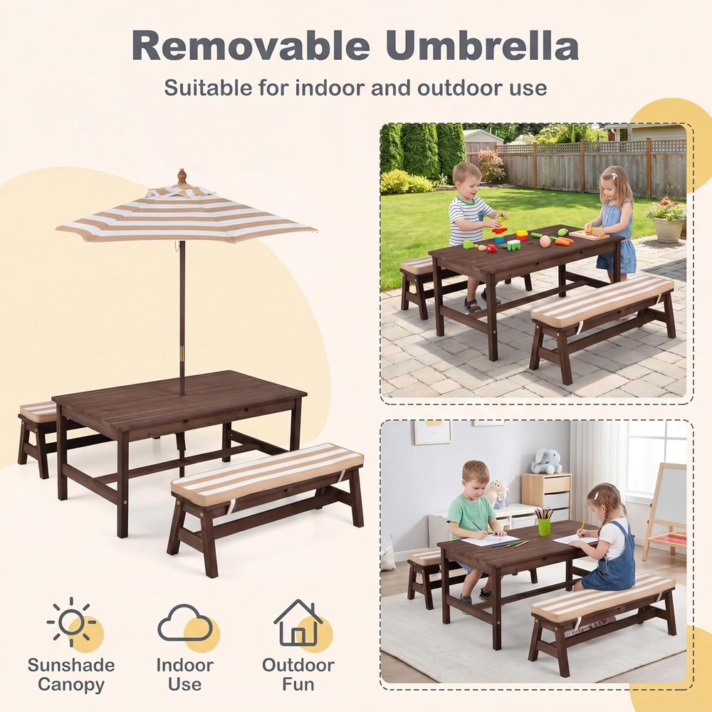 Kids Picnic Table, Large 42“x  - Kids Outdoor Bench With Umbrella recension och pris