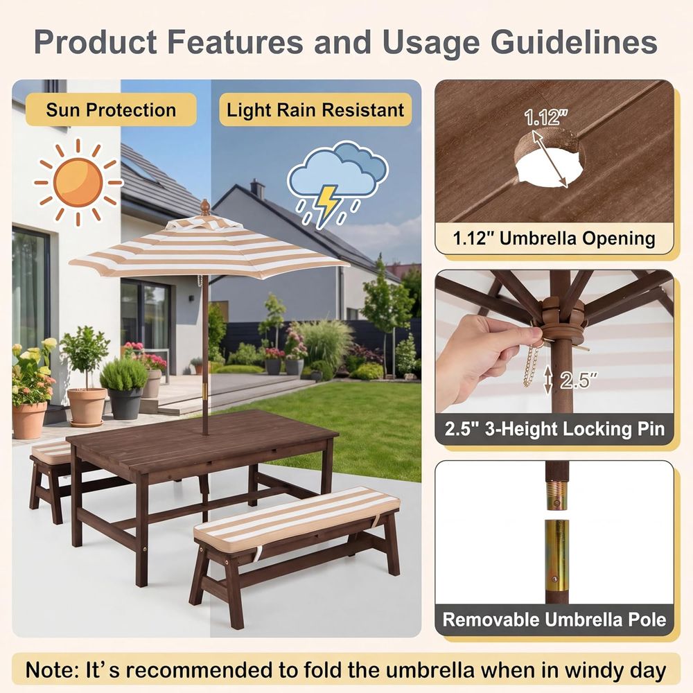 Kids Picnic Table, Large 42“x  - Kids Outdoor Bench With Umbrella recension och pris