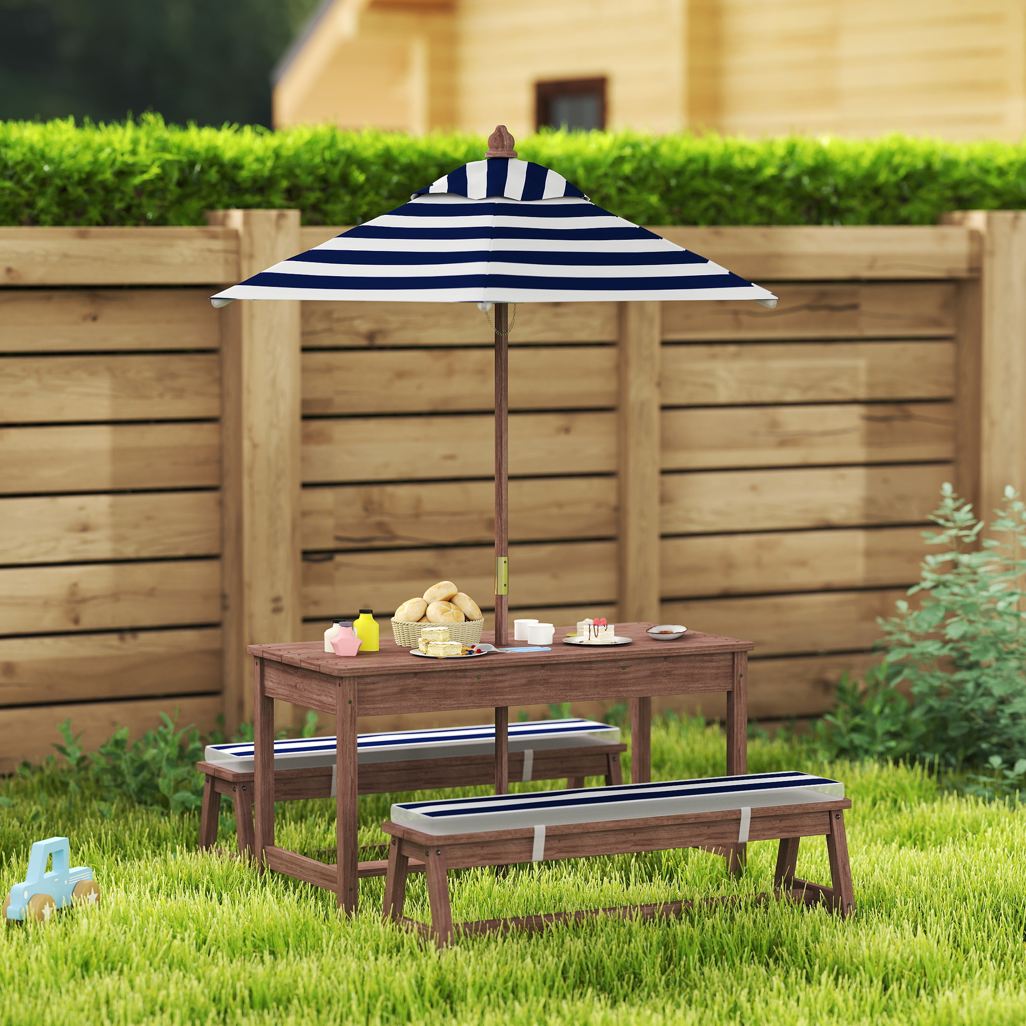 Kids Outdoor Wooden Picnic Tab - Kids Outdoor Bench With Umbrella recension och pris