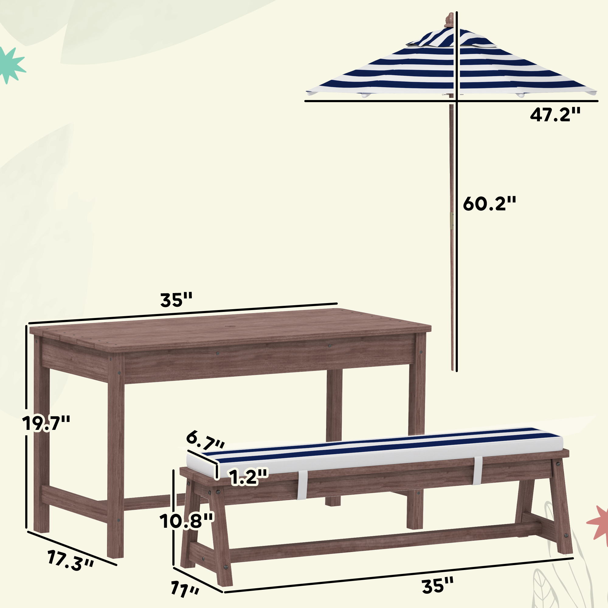 Kids Outdoor Wooden Picnic Tab - Kids Outdoor Bench With Umbrella recension och pris