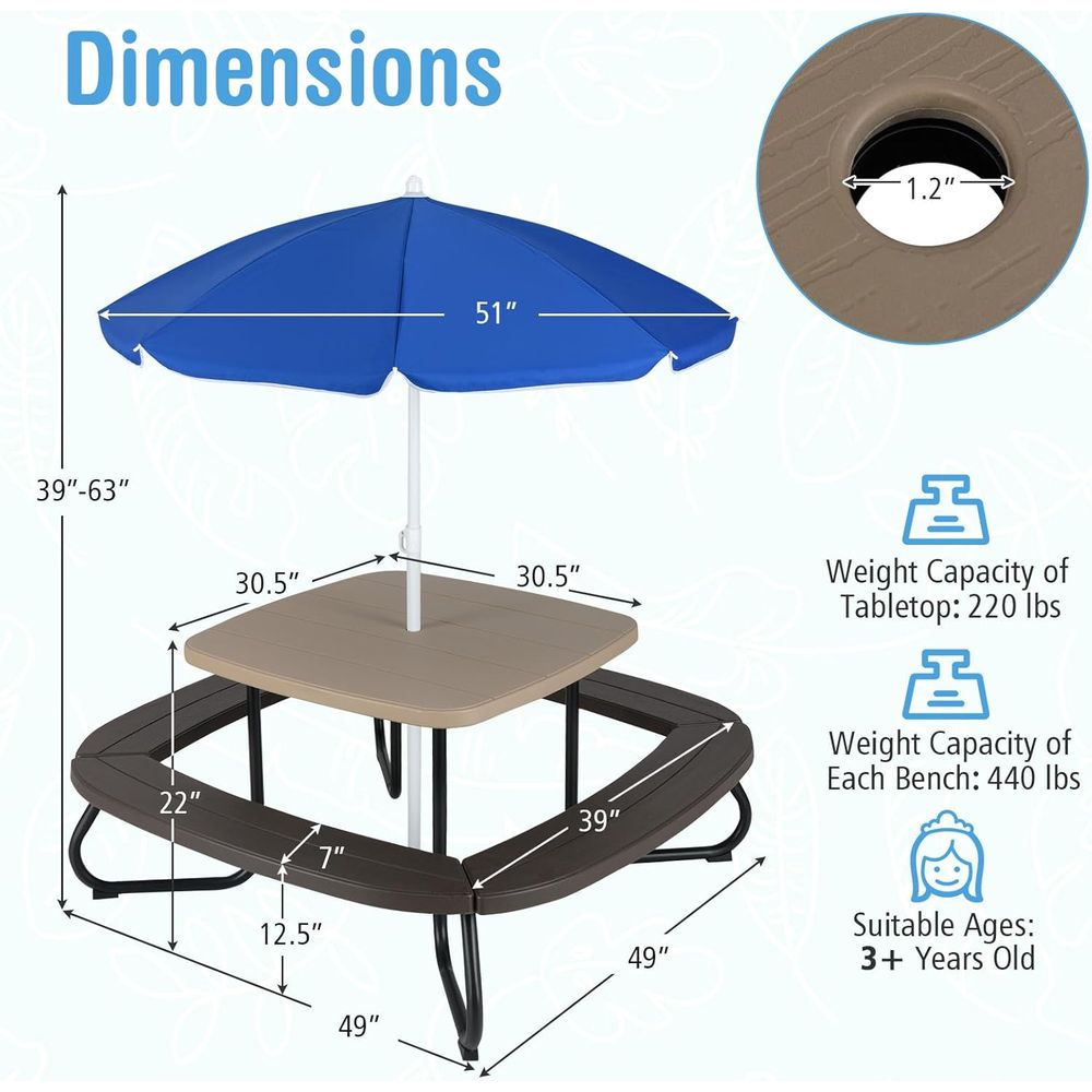 Kids Picnic Table, 8 Person To - Kids Outdoor Table And Chairs With Umbrella recension och pris