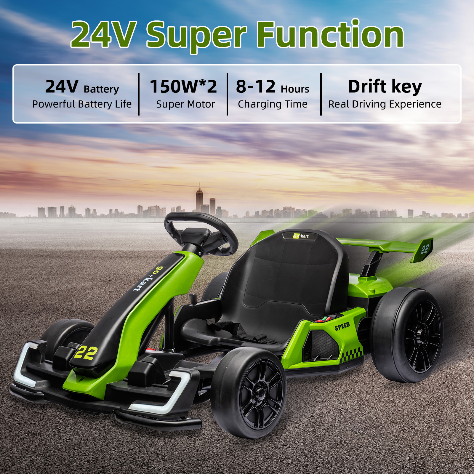 24V Kids Electric Go Kart with - Kids Outdoor Exercise Equipment recension och pris