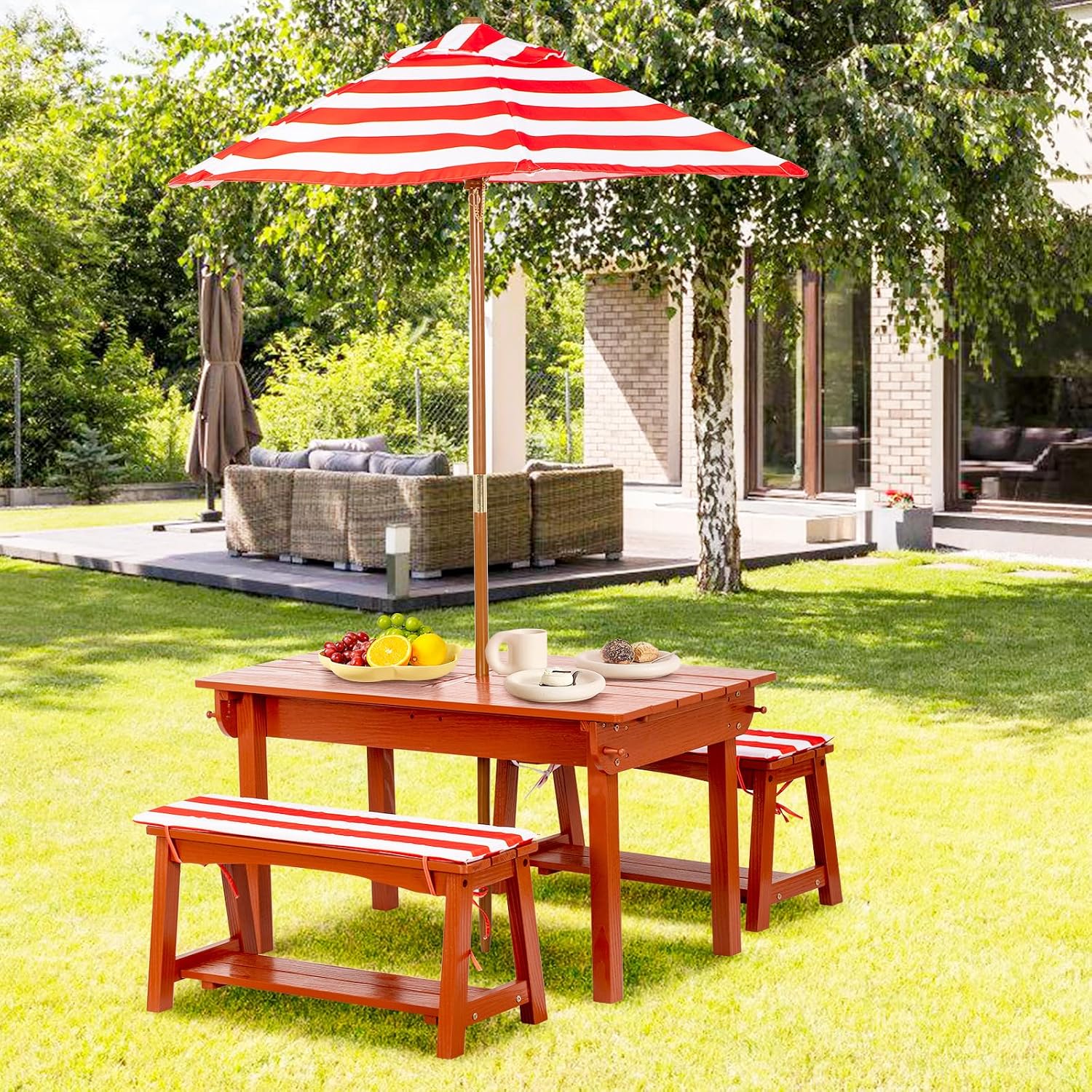 Kids Picnic Table with Umbrell - Kids Outdoor Bench With Umbrella recension och pris
