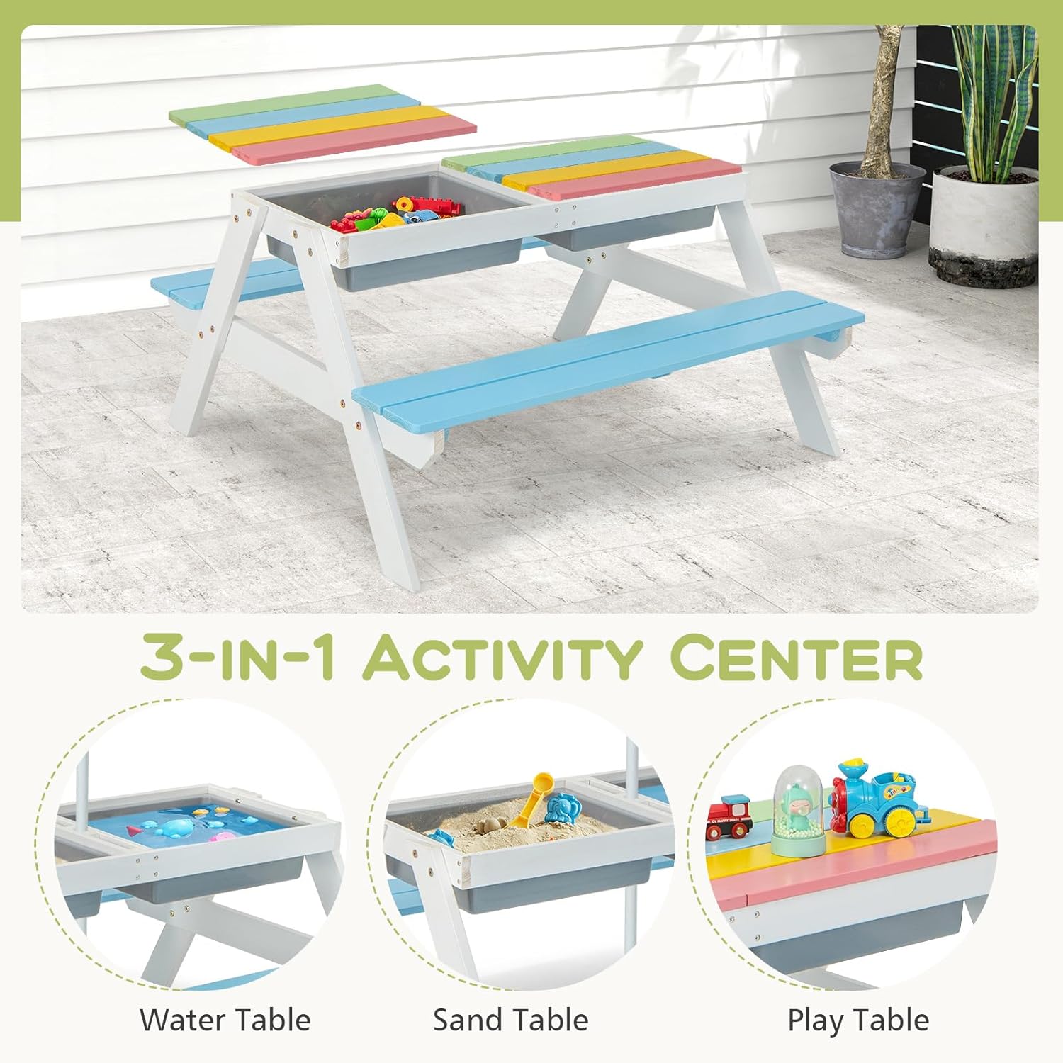 Kids Picnic Table, 4 in 1 Outd - Kids Outdoor Wooden Table recension och pris