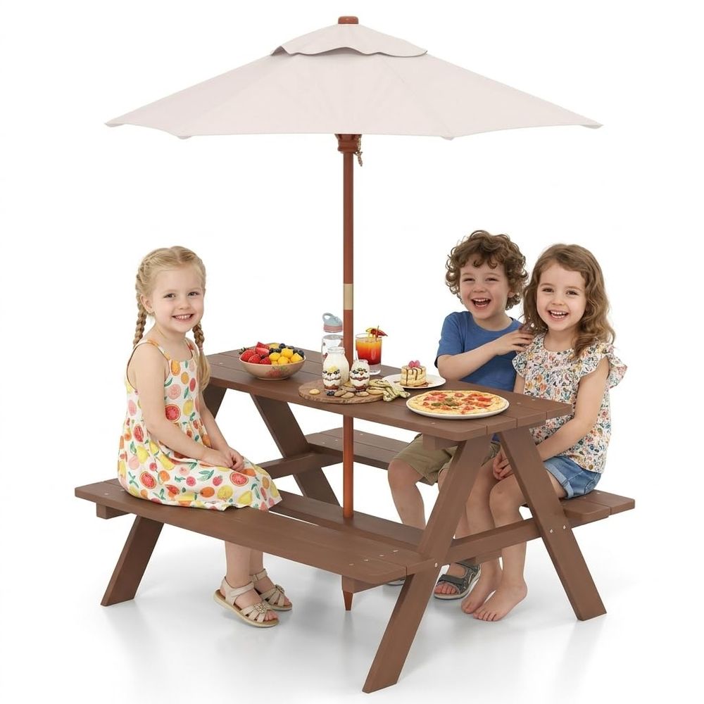 Kids Picnic Table, Fir Wood Ki - Kids Outdoor Table And Chairs With Umbrella recension och pris