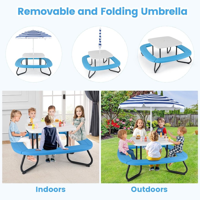 Costzon Kids Picnic Table, Kid - Kids Outdoor Table And Chairs With Umbrella recension och pris