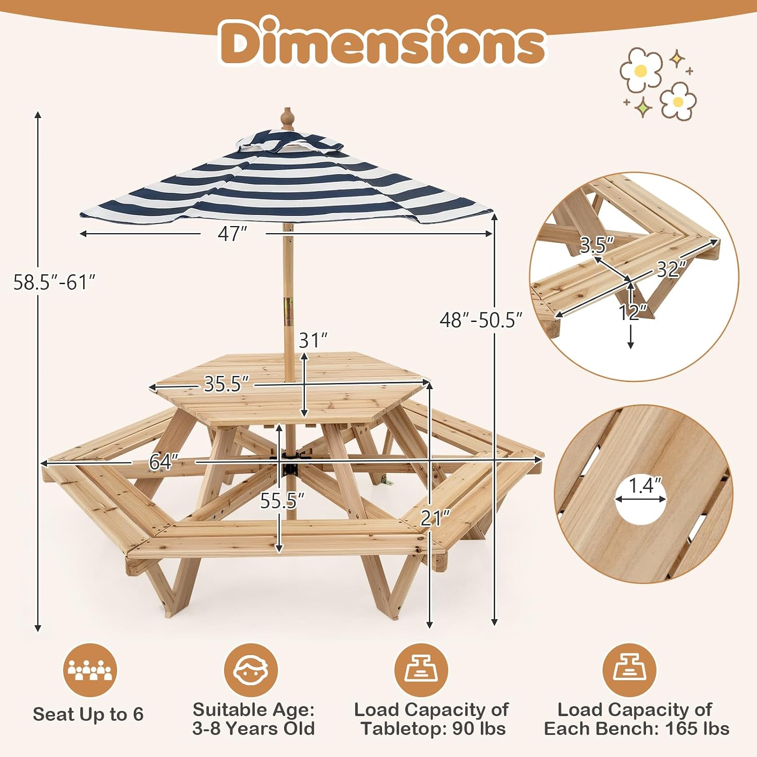 Kids Picnic Table, Hexagonal T - Kids Outdoor Wooden Table recension och pris