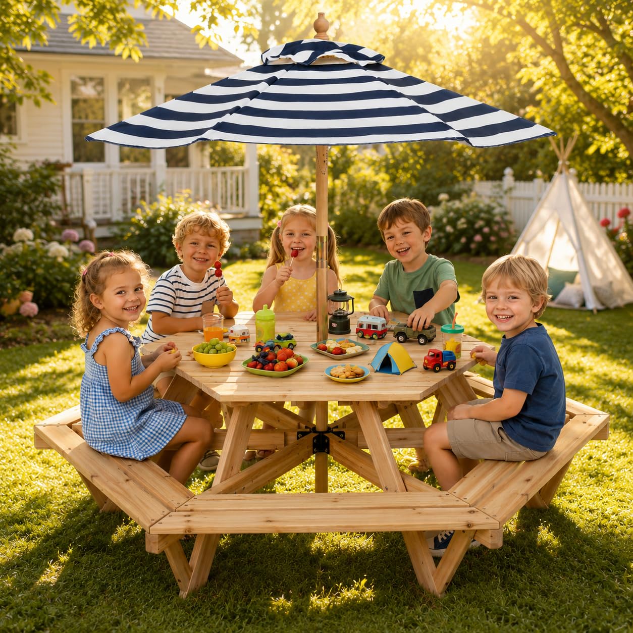 Kids Picnic Table, Hexagonal T - Kids Outdoor Wooden Table recension och pris