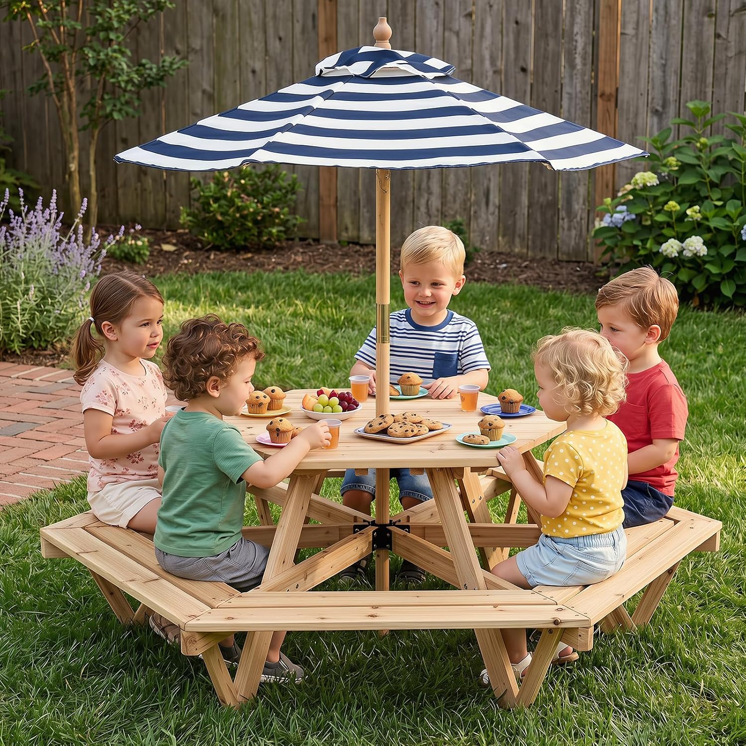 Kids Picnic Table, Hexagonal T - Kids Outdoor Wooden Table recension och pris