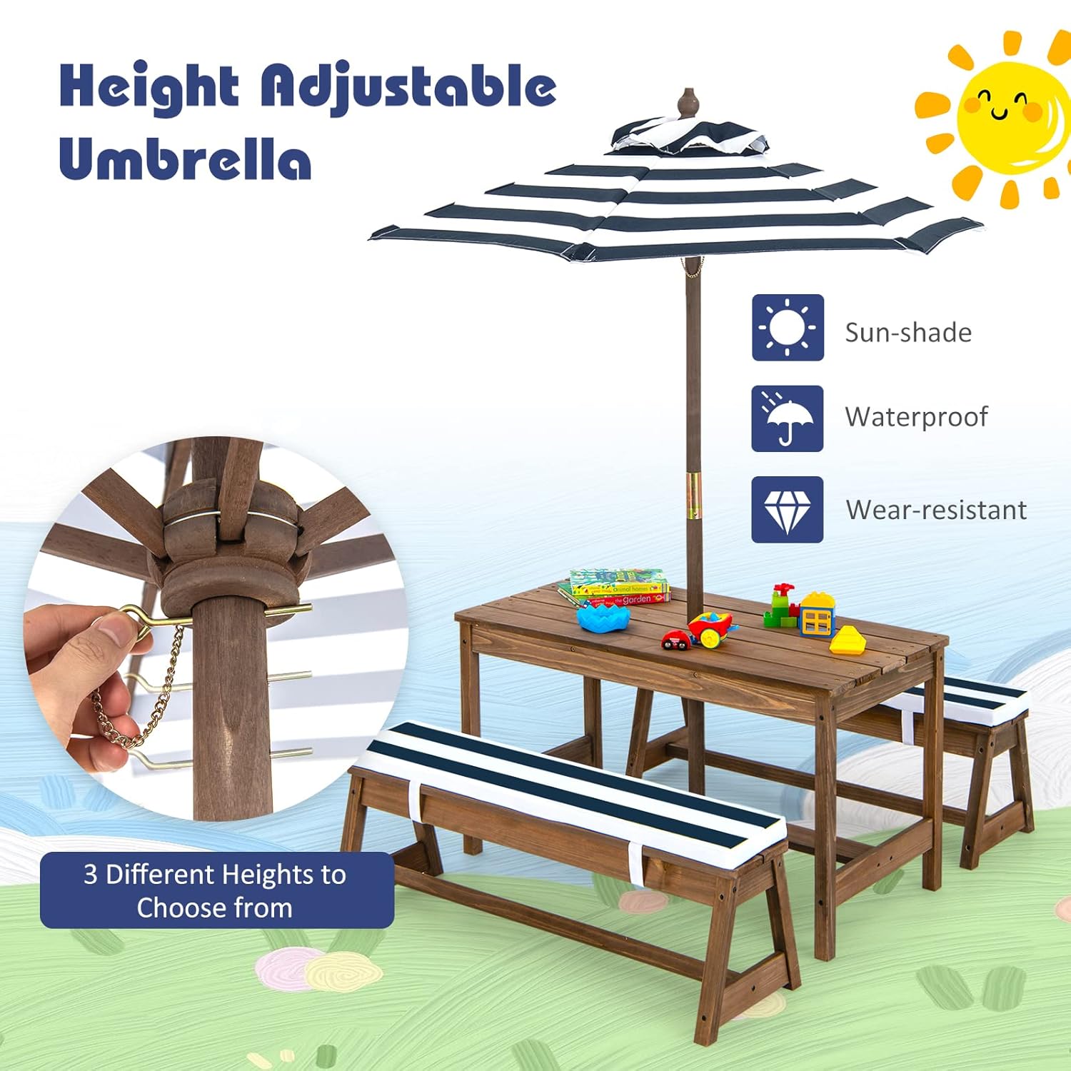 Height Adjustable Wooden Kids  - Kids Outdoor Wooden Table recension och pris