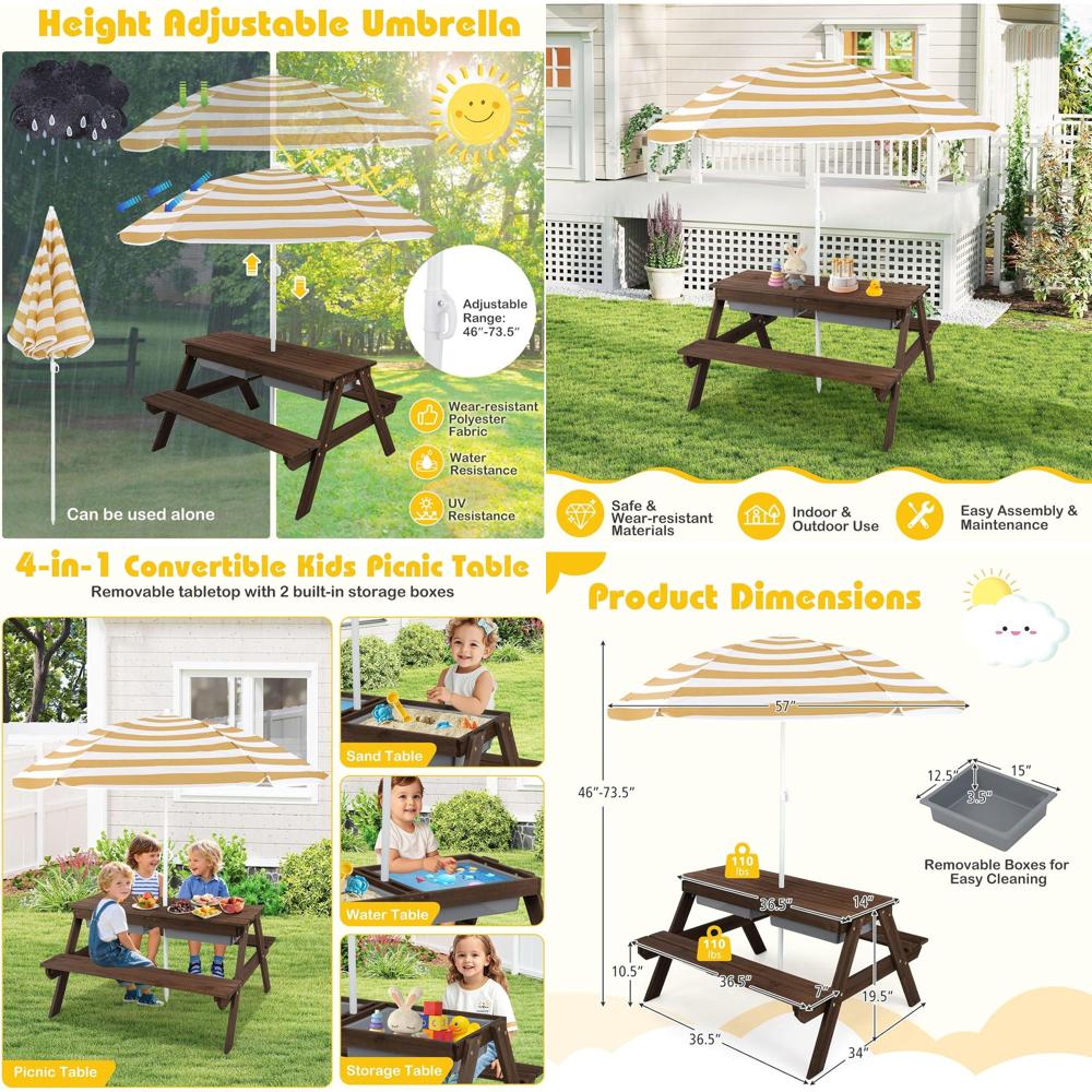 Kids Picnic Table with Sensory - Kids Outdoor Umbrella For Table recension och pris