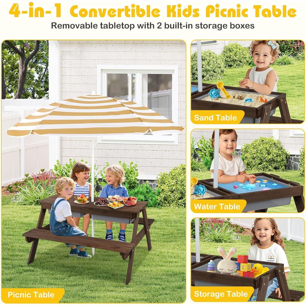 Kids Picnic Table with Sensory - Kids Outdoor Umbrella For Table recension och pris