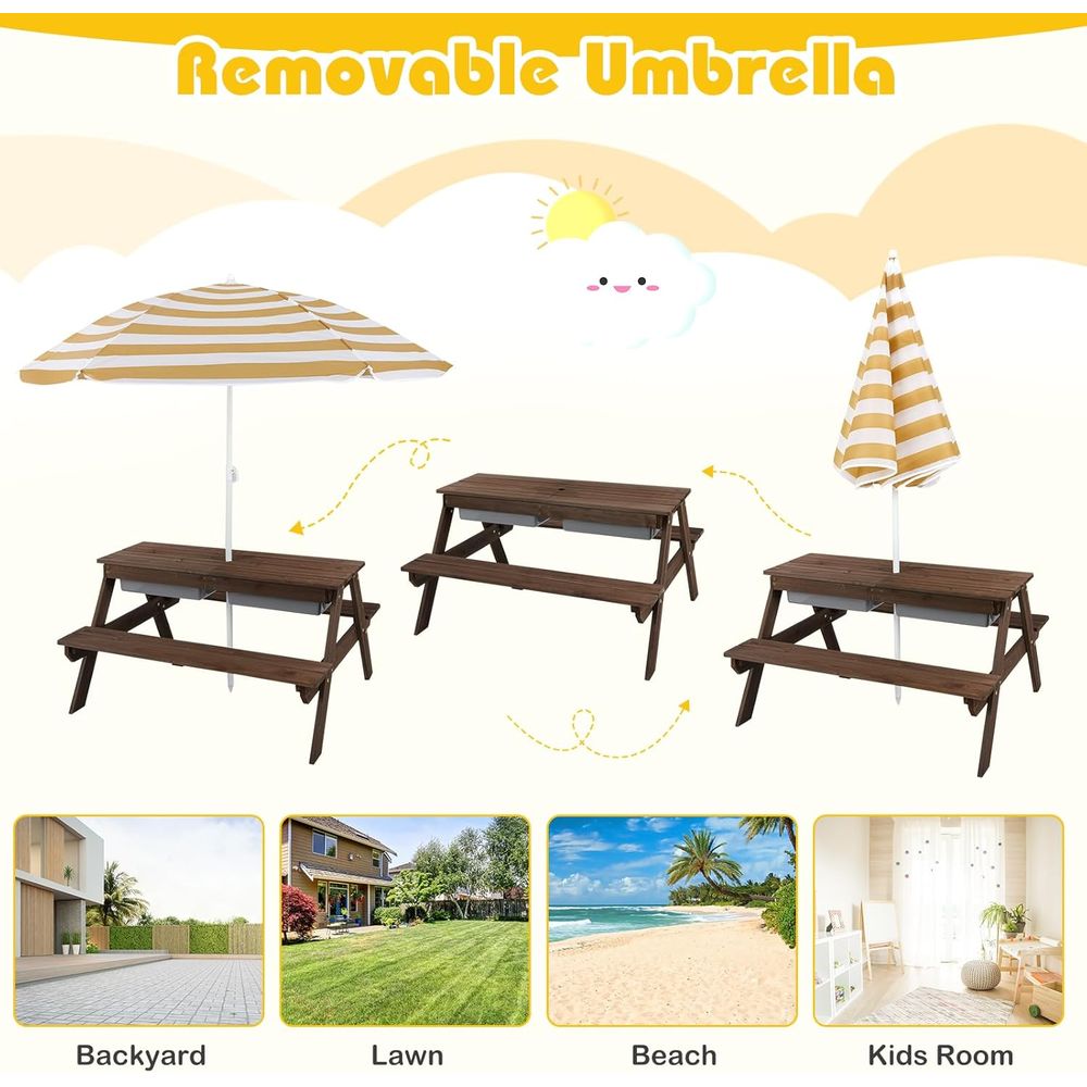 Kids Picnic Table with Sensory - Kids Outdoor Umbrella For Table recension och pris