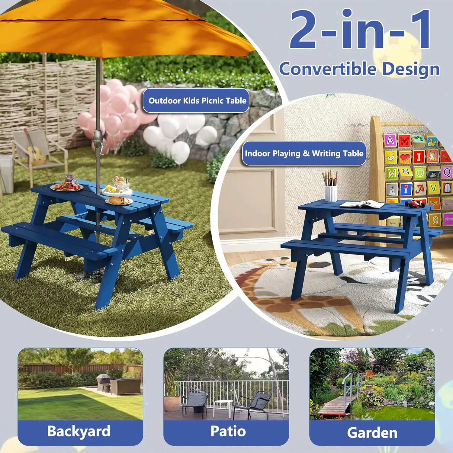 Kids Picnic Table, HDPE All We - Kids Outdoor Table And Chairs With Umbrella recension och pris