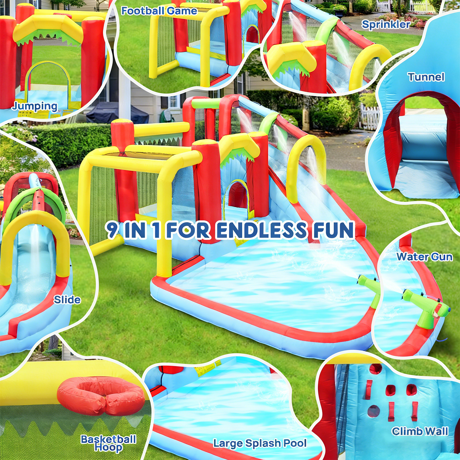 7in1 Inflatable Water Slide Pa - Kids Outdoor Bounce House recension och pris