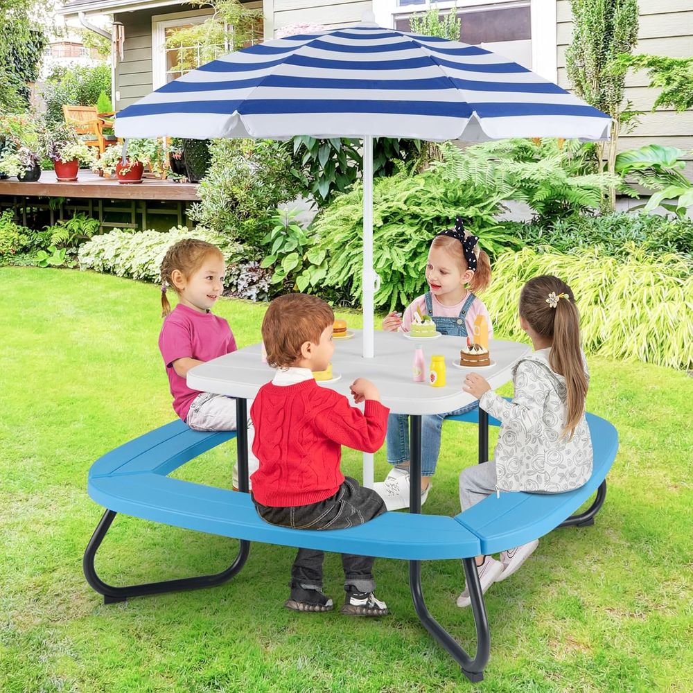 Kids Picnic Table, 8 Person Ki - Kids Outdoor Table And Chairs With Umbrella recension och pris