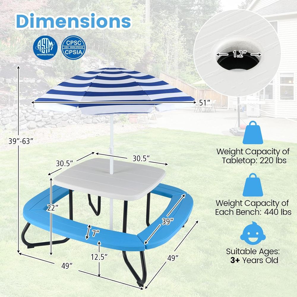 Kids Picnic Table, 8 Person Ki - Kids Outdoor Table And Chairs With Umbrella recension och pris