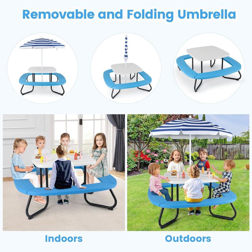 Kids Picnic Table, 8 Person Ki - Kids Outdoor Table And Chairs With Umbrella recension och pris