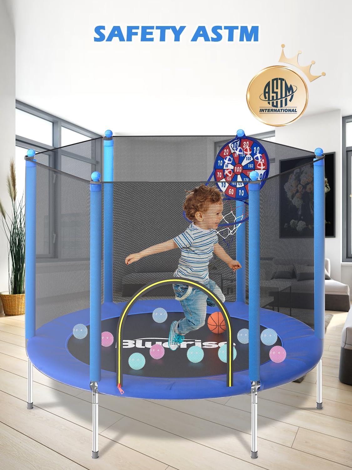 Blue 55IN 6FT Toddler Trampoli - Kids Indoor Outdoor Trampoline recension och pris