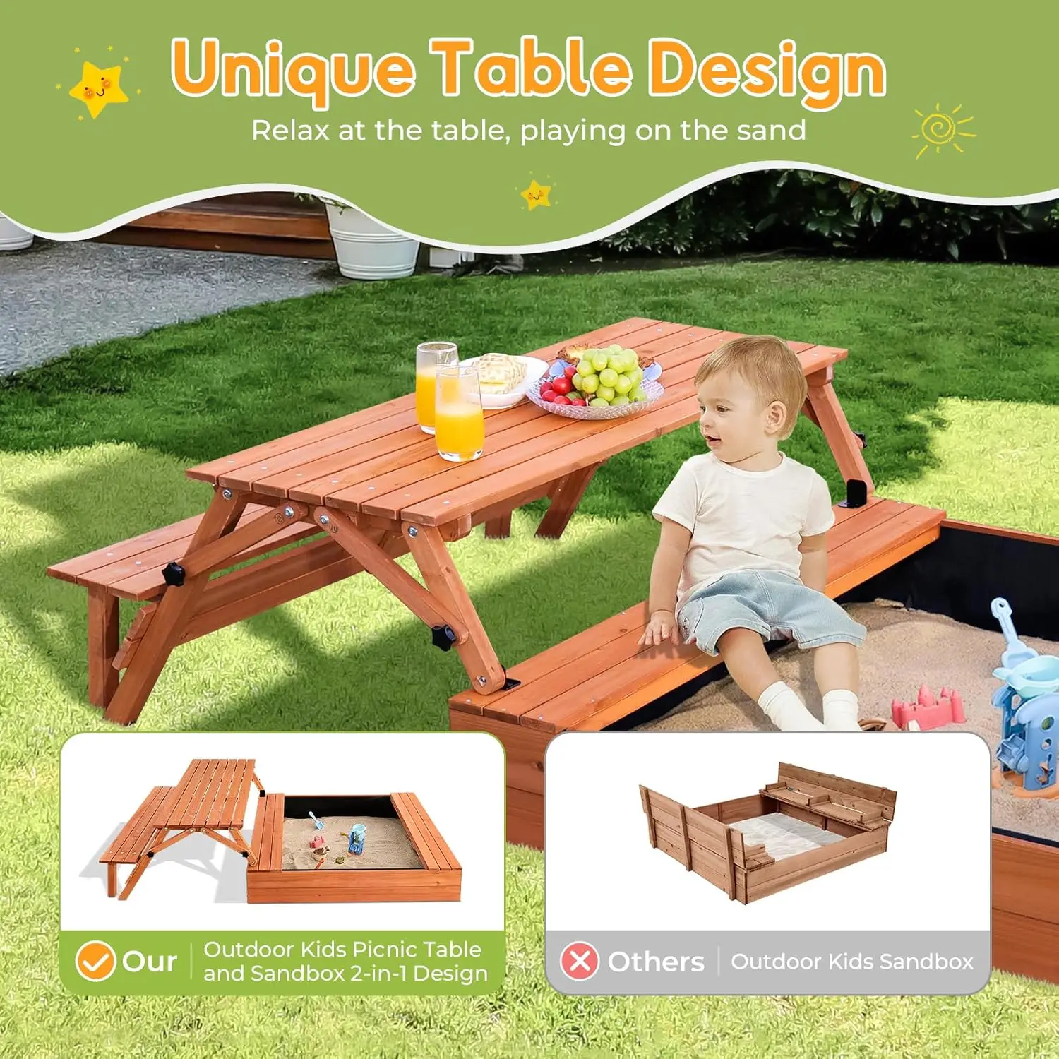 Kids Outdoor Wooden Sandbox La - Kids Outdoor Wooden Table recension och pris