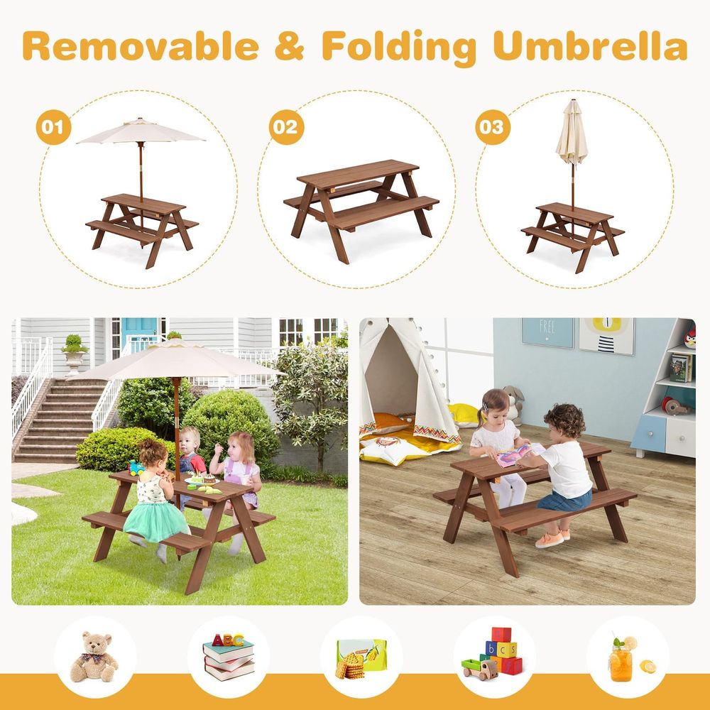 Kids Picnic Table, Outdoor Woo - Kids Outdoor Bench With Umbrella recension och pris