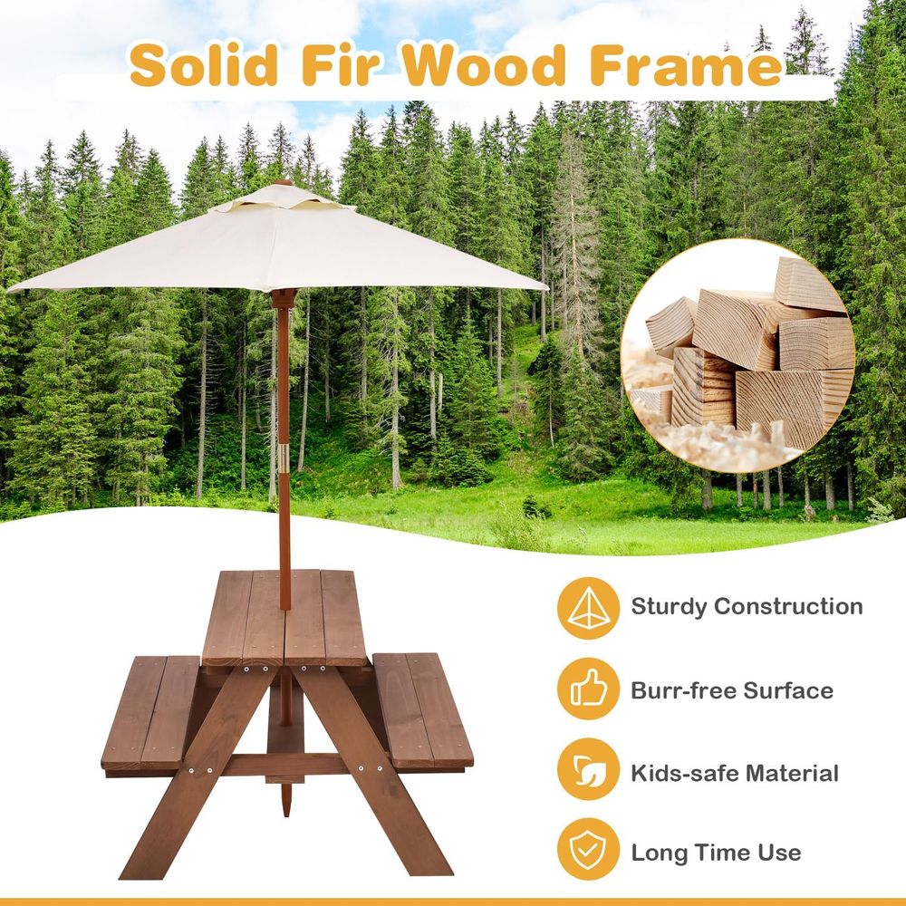 Kids Picnic Table, Outdoor Woo - Kids Outdoor Bench With Umbrella recension och pris