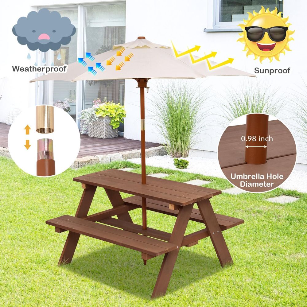 Kids Picnic Table, Outdoor Woo - Kids Outdoor Bench With Umbrella recension och pris