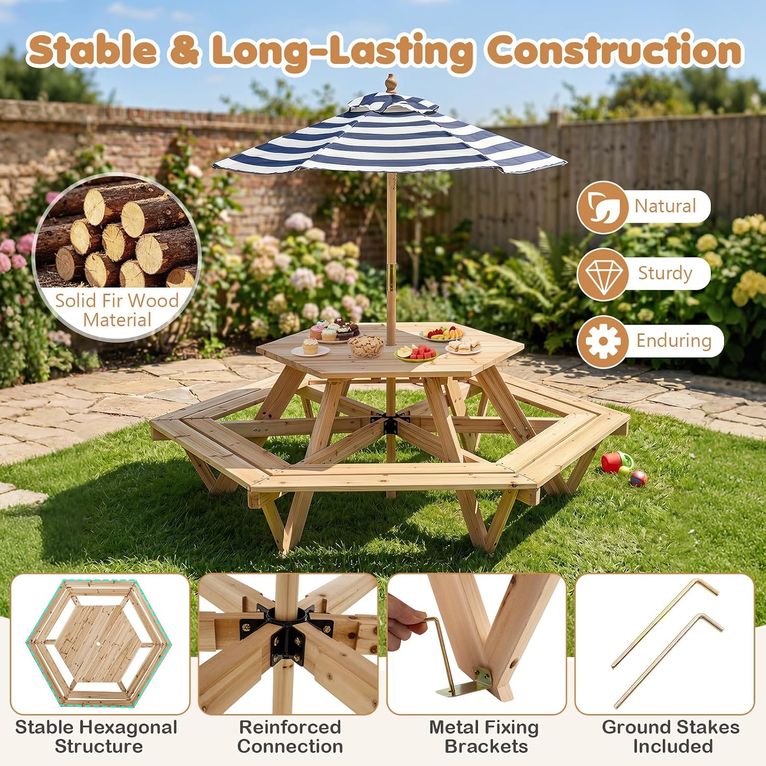 Kids Picnic Table, Hexagonal W - Kids Outdoor Wooden Table recension och pris
