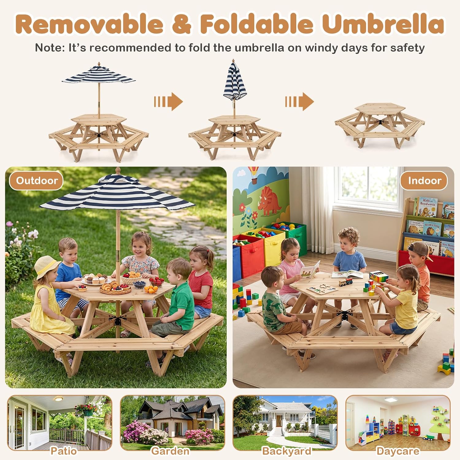 Kids Picnic Table, Hexagonal W - Kids Outdoor Wooden Table recension och pris