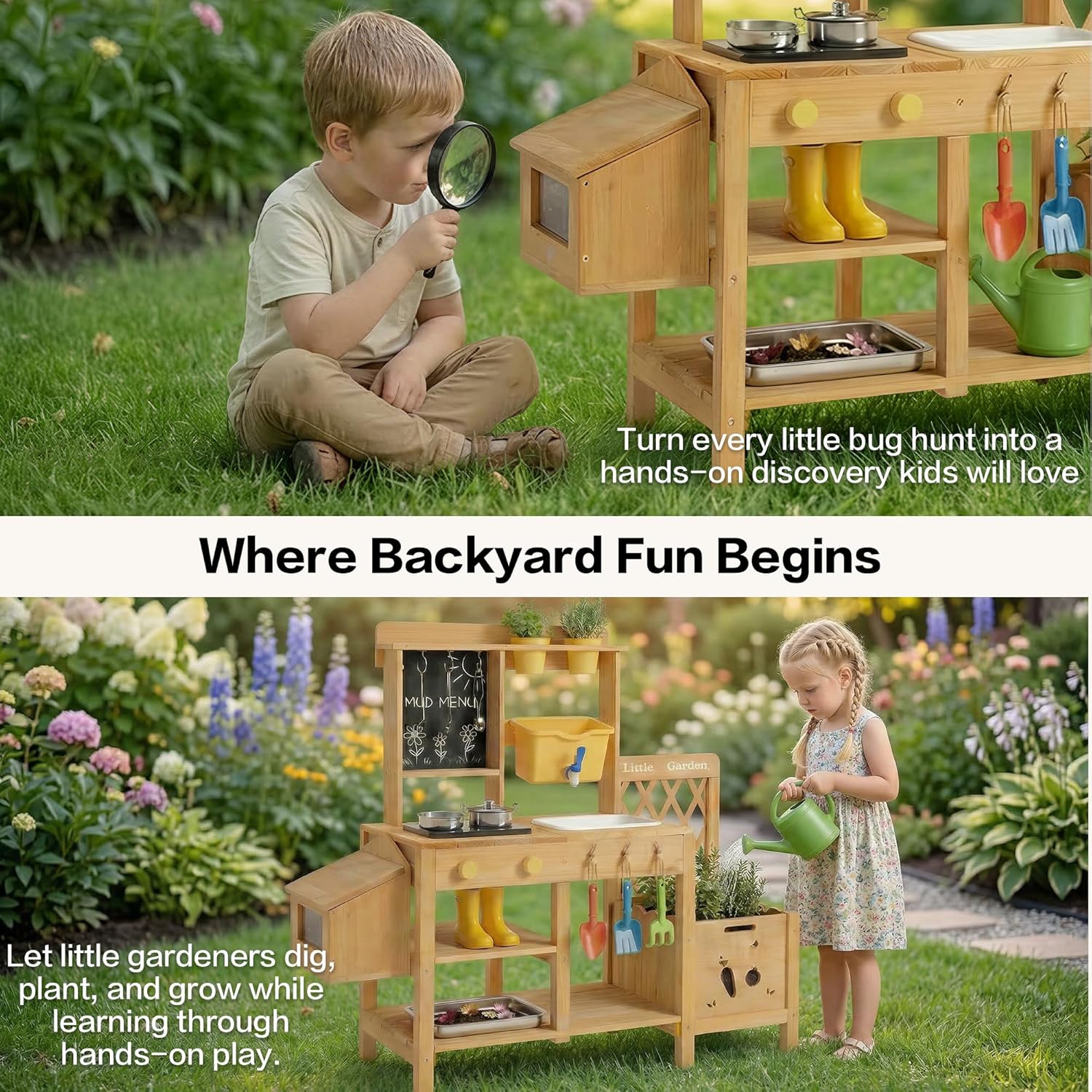 Wooden Mud Kitchen for Kids, O - Kids Outdoor Wooden Table recension och pris