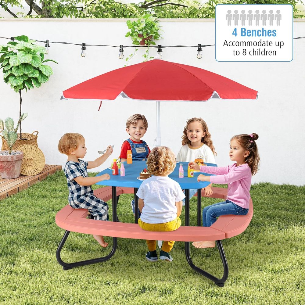 Kids Picnic Table, 8 Person To - Kids Outdoor Table And Chairs With Umbrella recension och pris