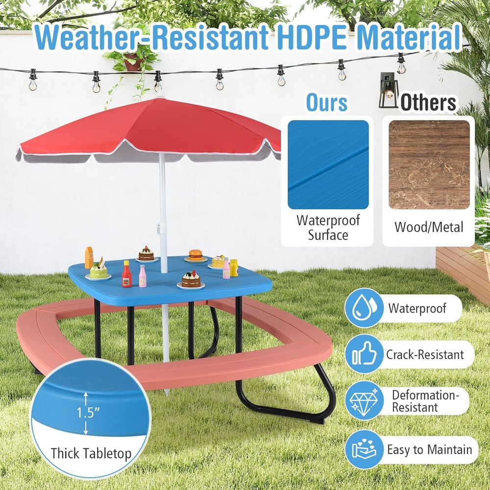 Kids Picnic Table, 8 Person To - Kids Outdoor Table And Chairs With Umbrella recension och pris