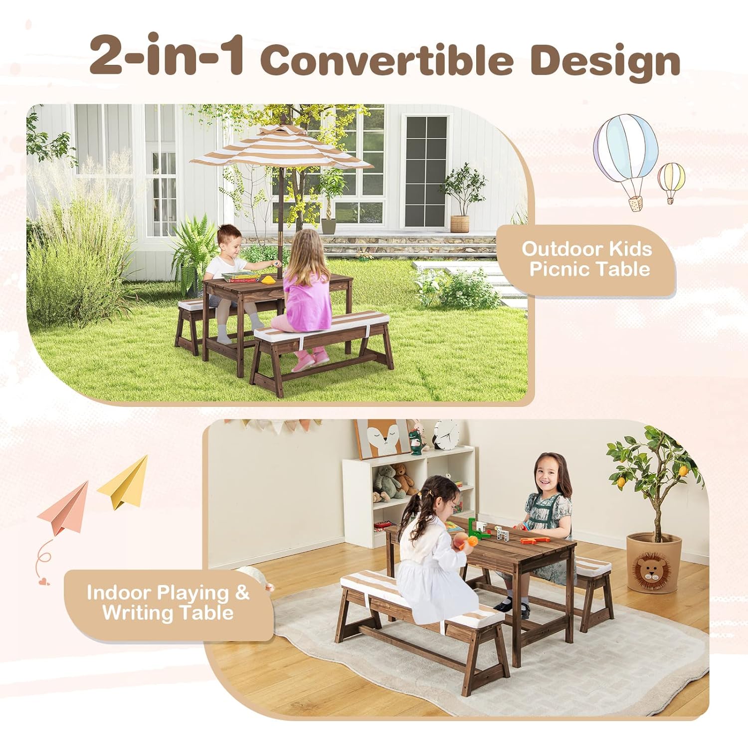Kids Picnic Table, Outdoor Woo - Kids Outdoor Bench With Umbrella recension och pris