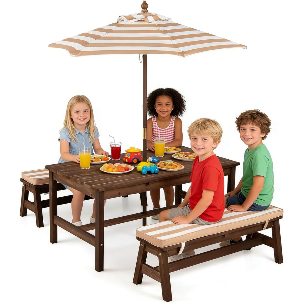 Kids Picnic Table, Large 42“x  - Kids Outdoor Bench With Umbrella recension och pris