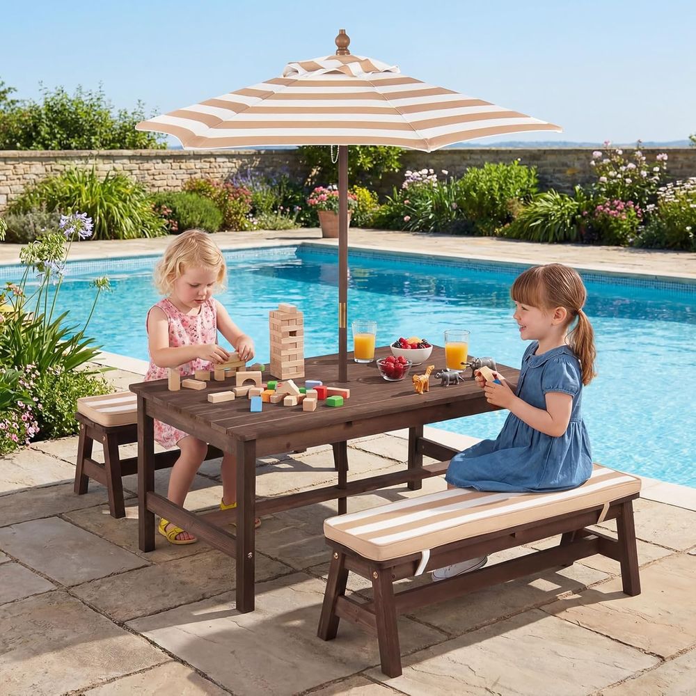 Kids Picnic Table, Large 42“x  - Kids Outdoor Bench With Umbrella recension och pris